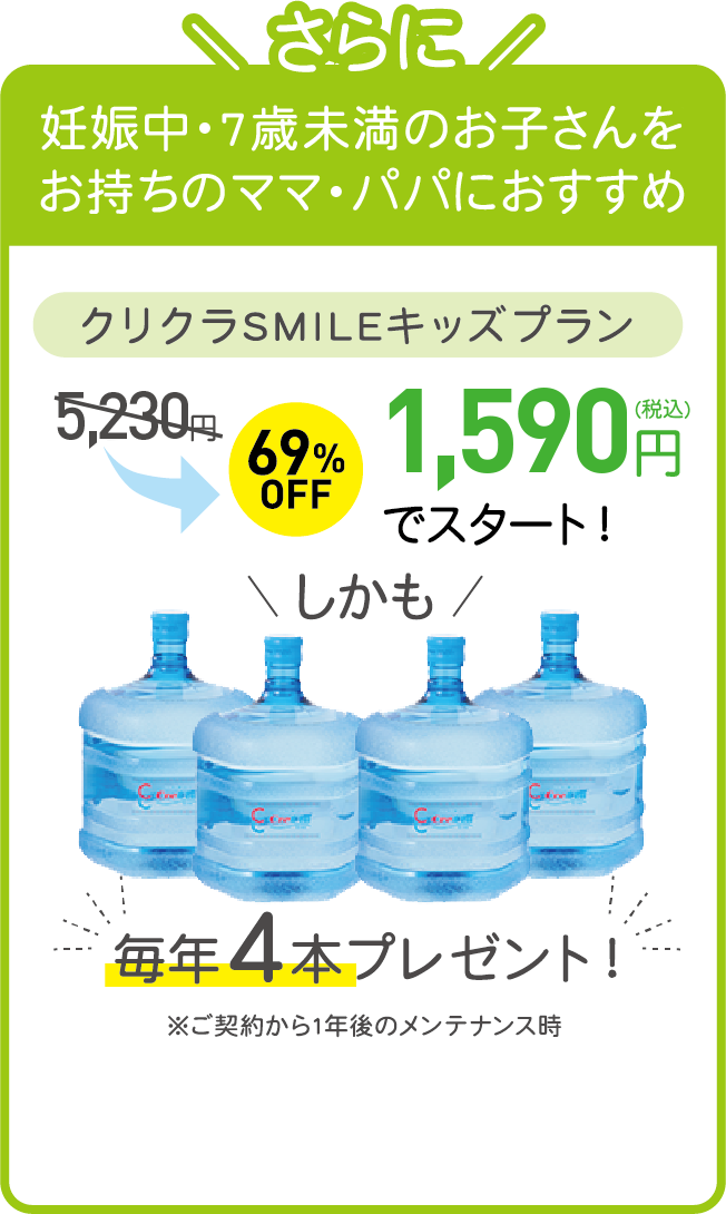 さらに妊娠中～7歳未満のお子様のママ＆パパにオススメ「クリクラSMILEキッズプラン」